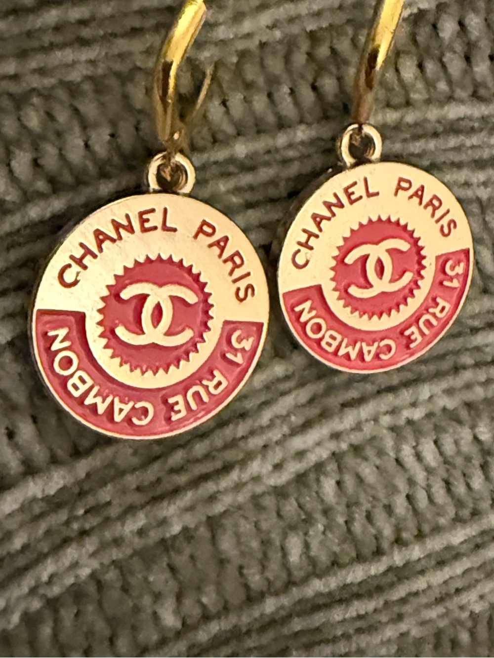 Pink & Gold CC Medallion Drop Earrings